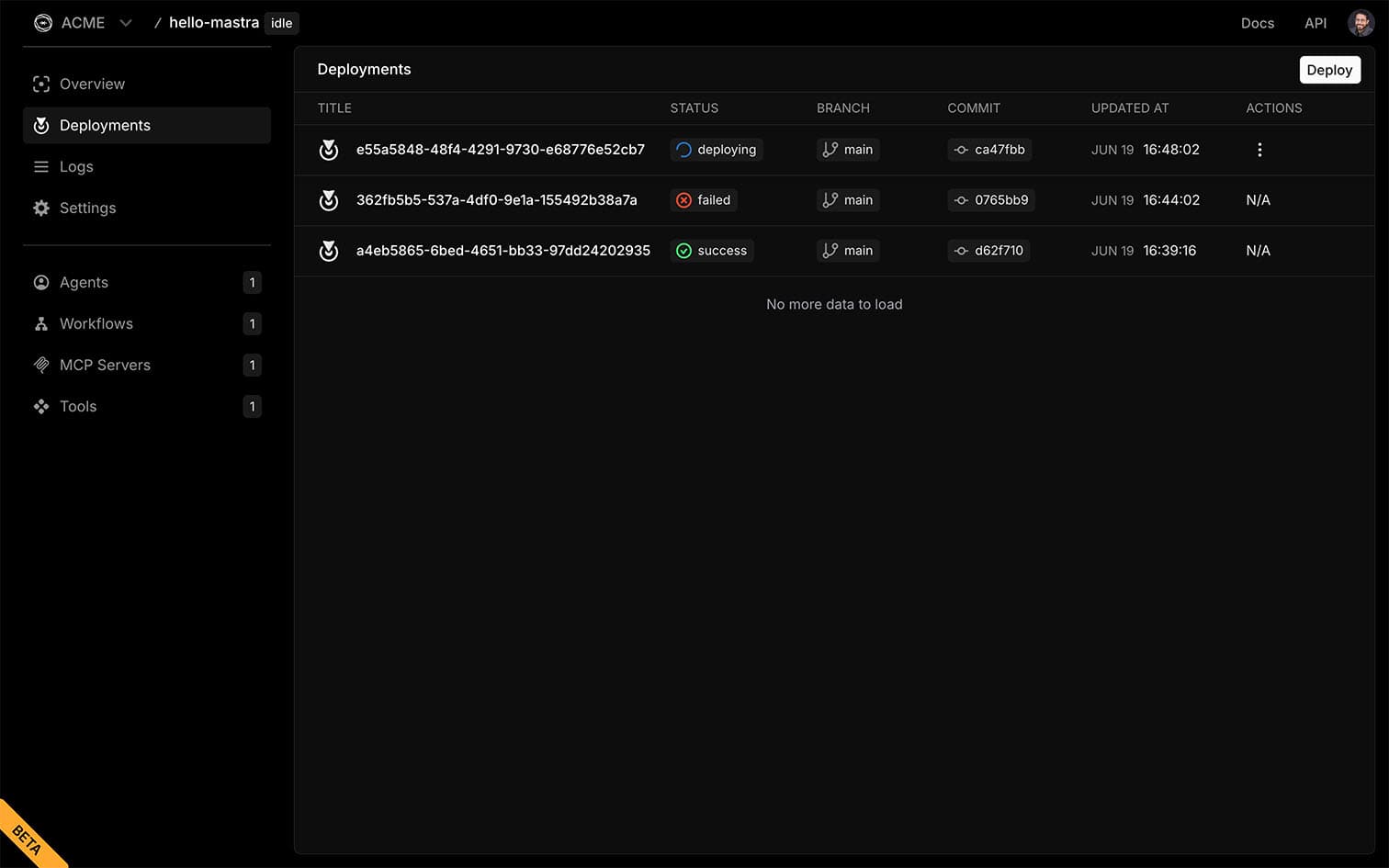 Dashboard deployment