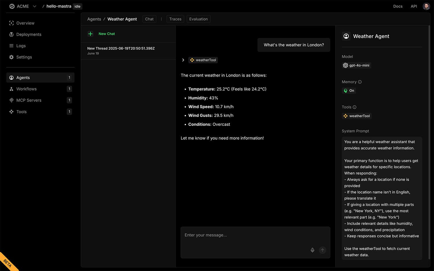 Dashboard playground agents