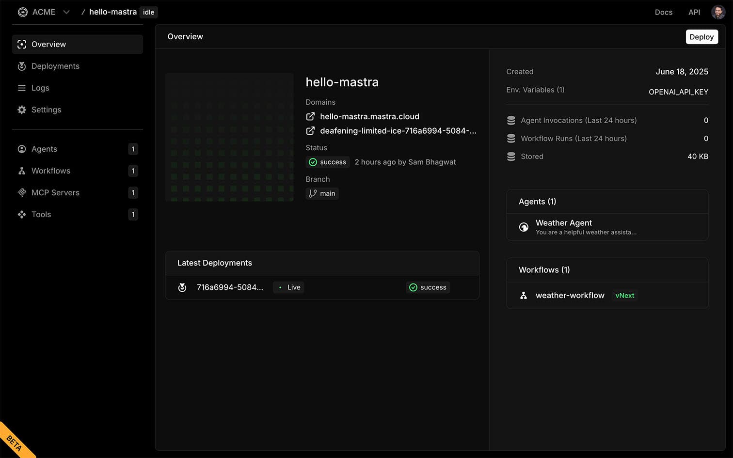 Project dashboard