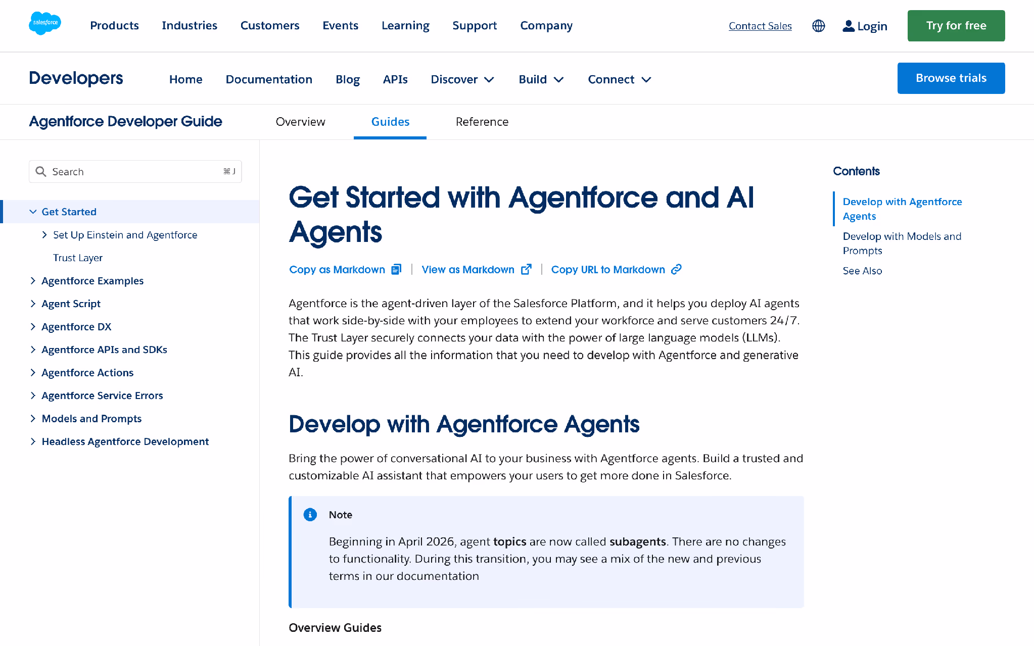 Salesforce Agentforce: official Agentforce Developer Guide (Get Started).