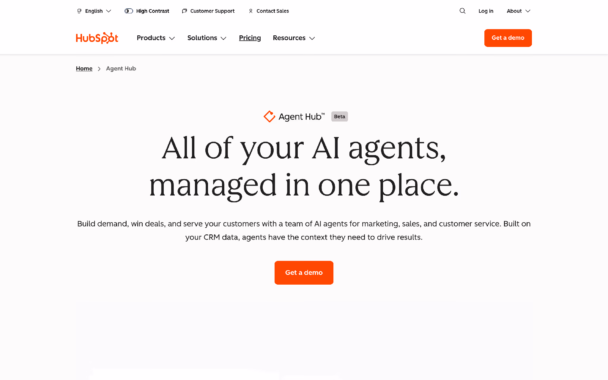 HubSpot Agent Hub: manage AI agents for marketing, sales, and service on CRM data.