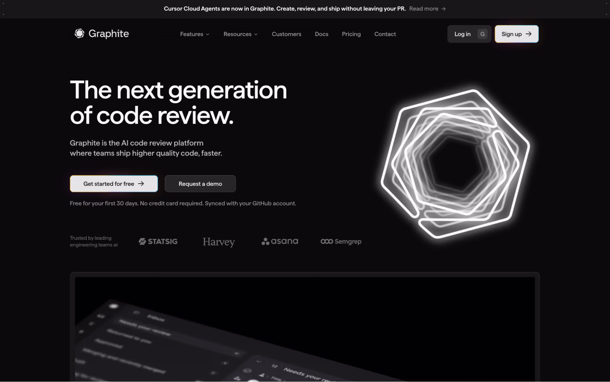 Graphite home page headed "The next generation of code review."