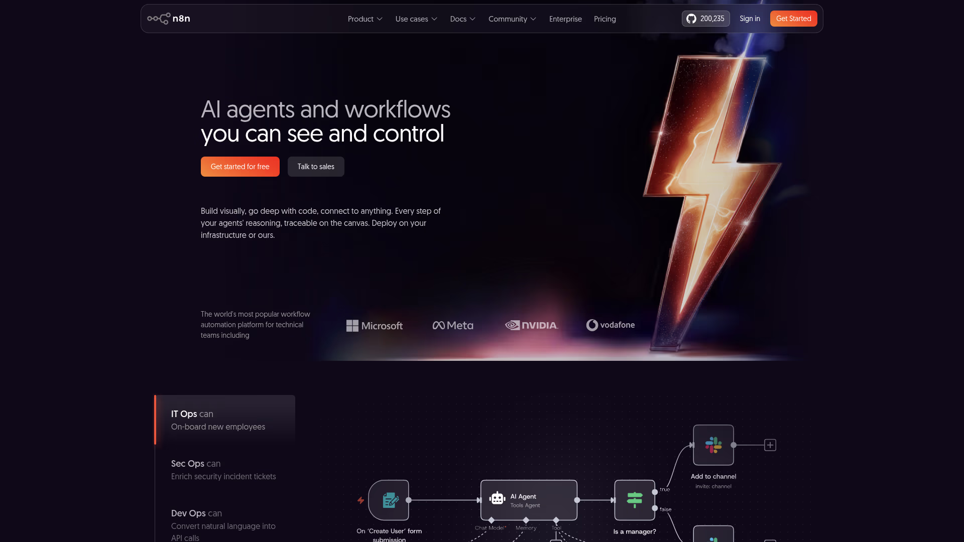 n8n: open-source, self-hostable workflow automation with AI agent nodes.