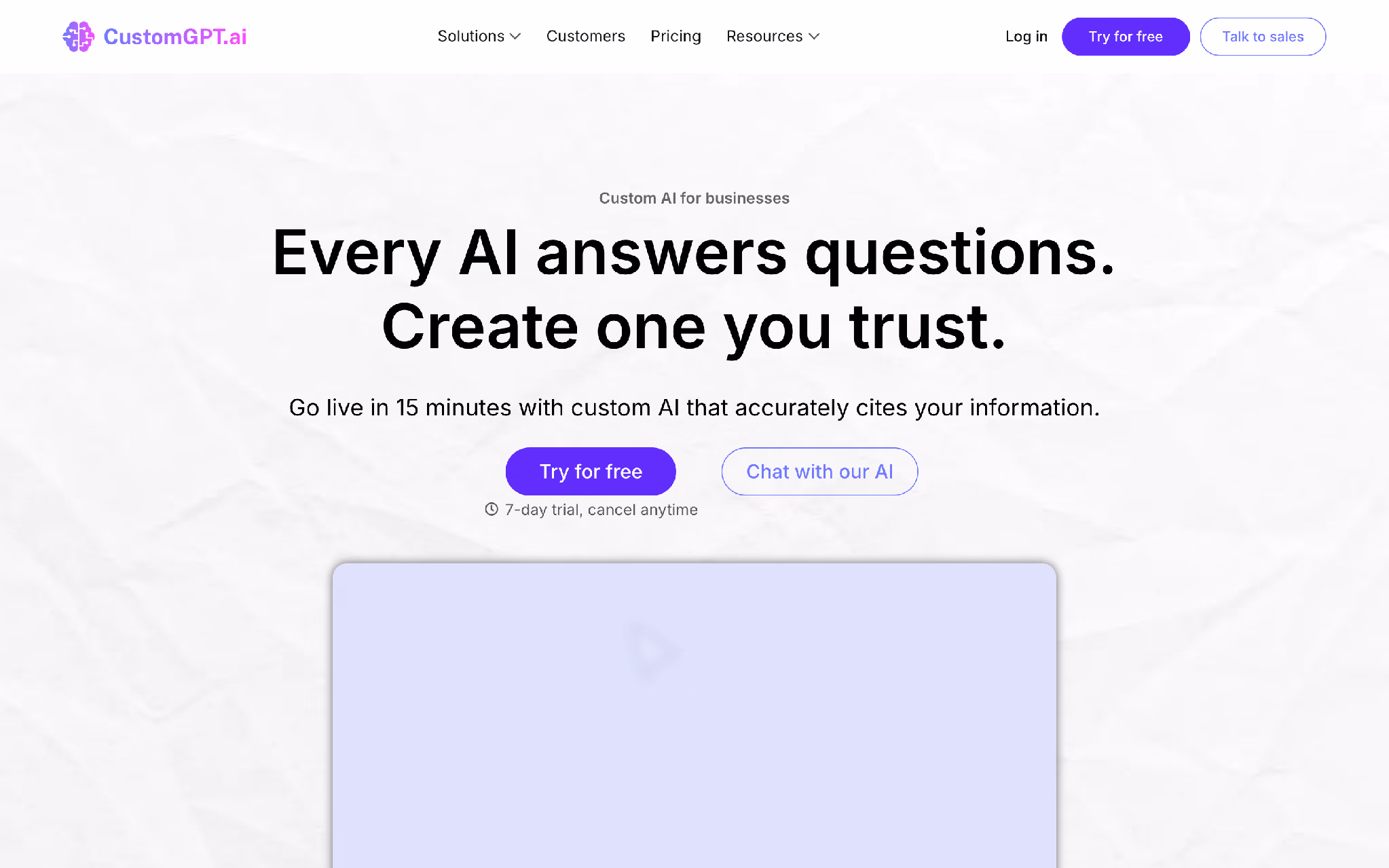CustomGPT: turn existing content into a grounded custom AI agent.