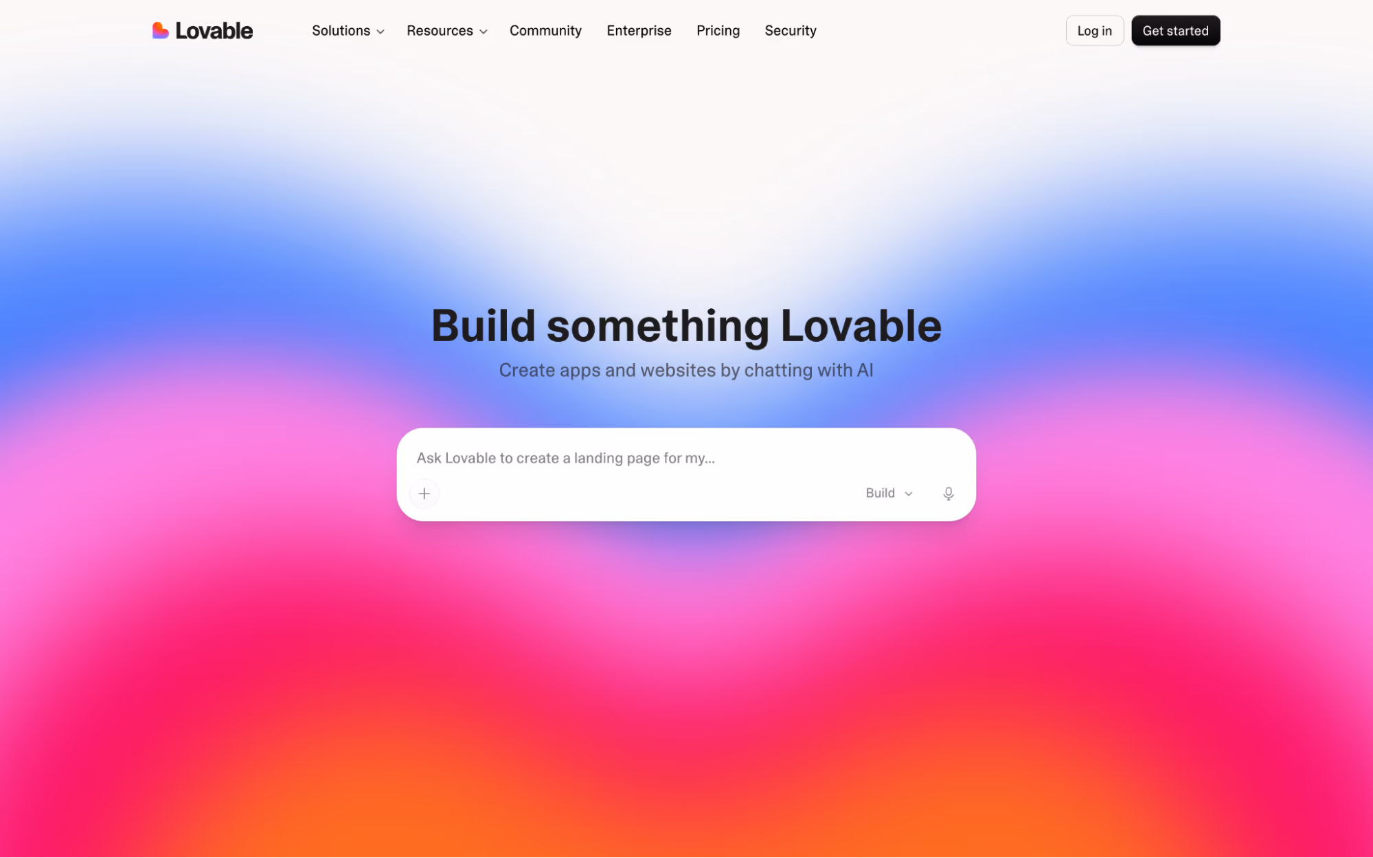 Lovable home page headed "Build something Lovable" with a prompt box reading "Ask Lovable to create a landing page for my..."