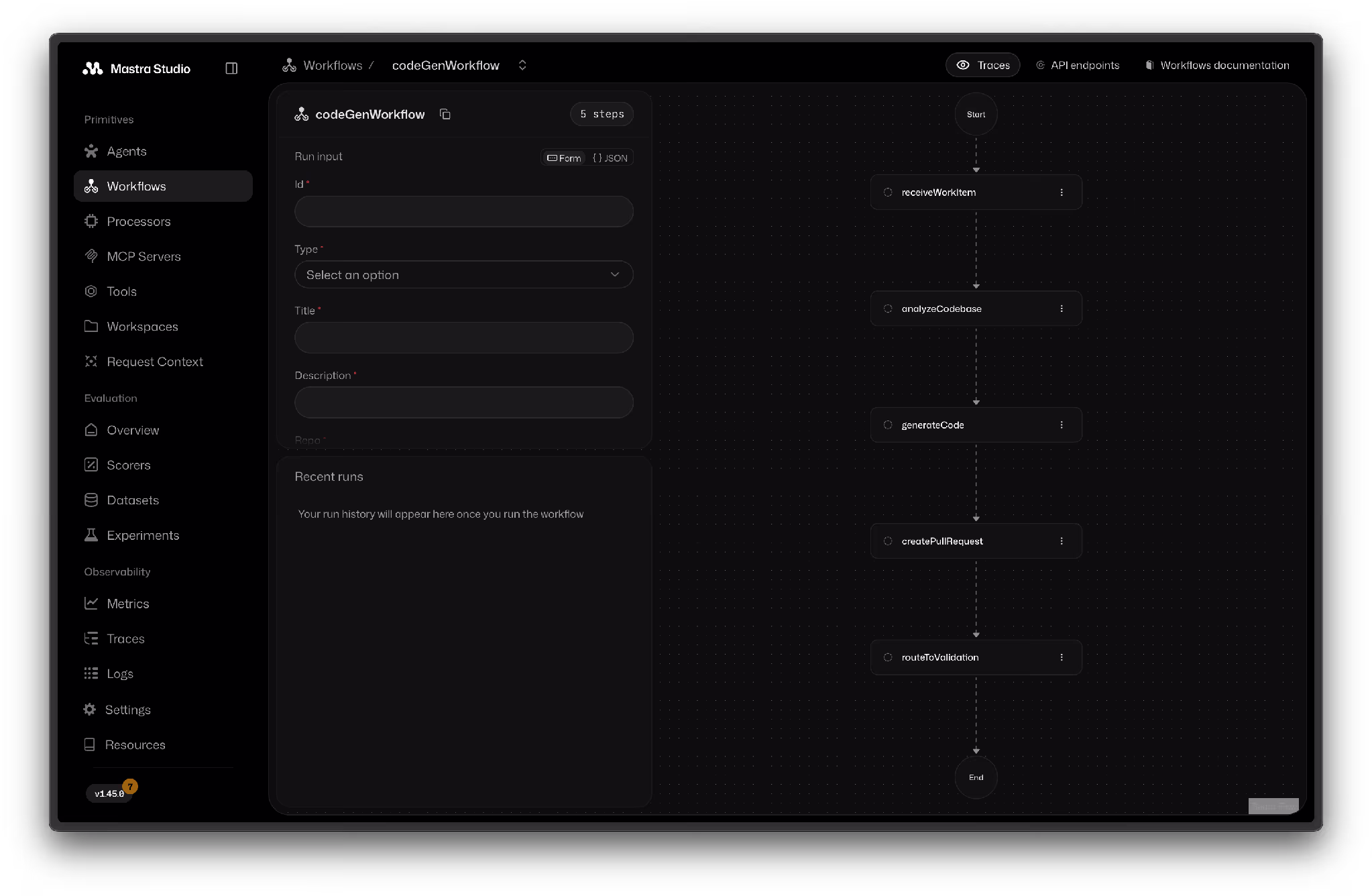 A workflow graph showing branching logic and step dependencies in an AI agent orchestration pipeline.