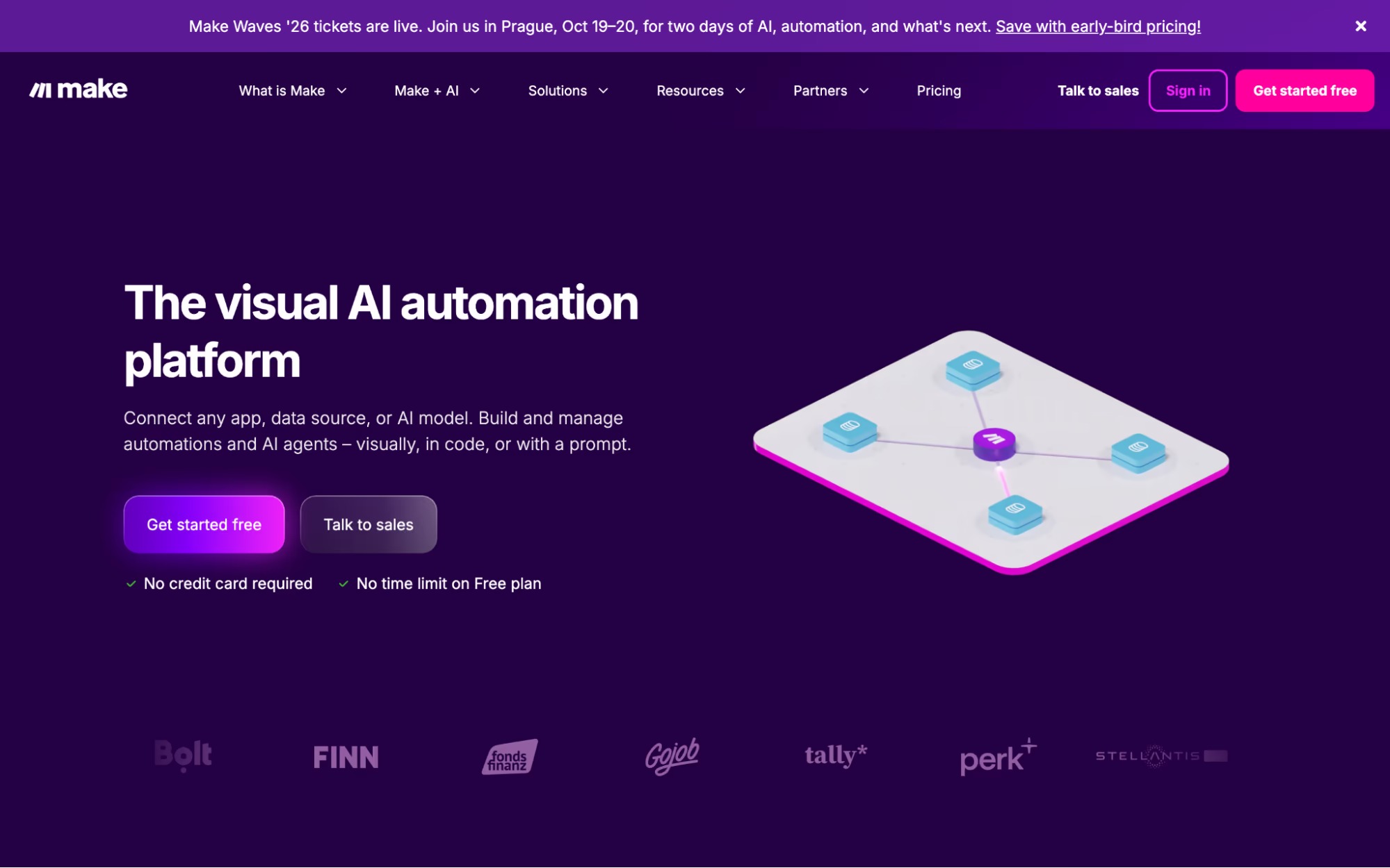 Make home page headed "The visual AI automation platform" with an isometric diagram of connected modules