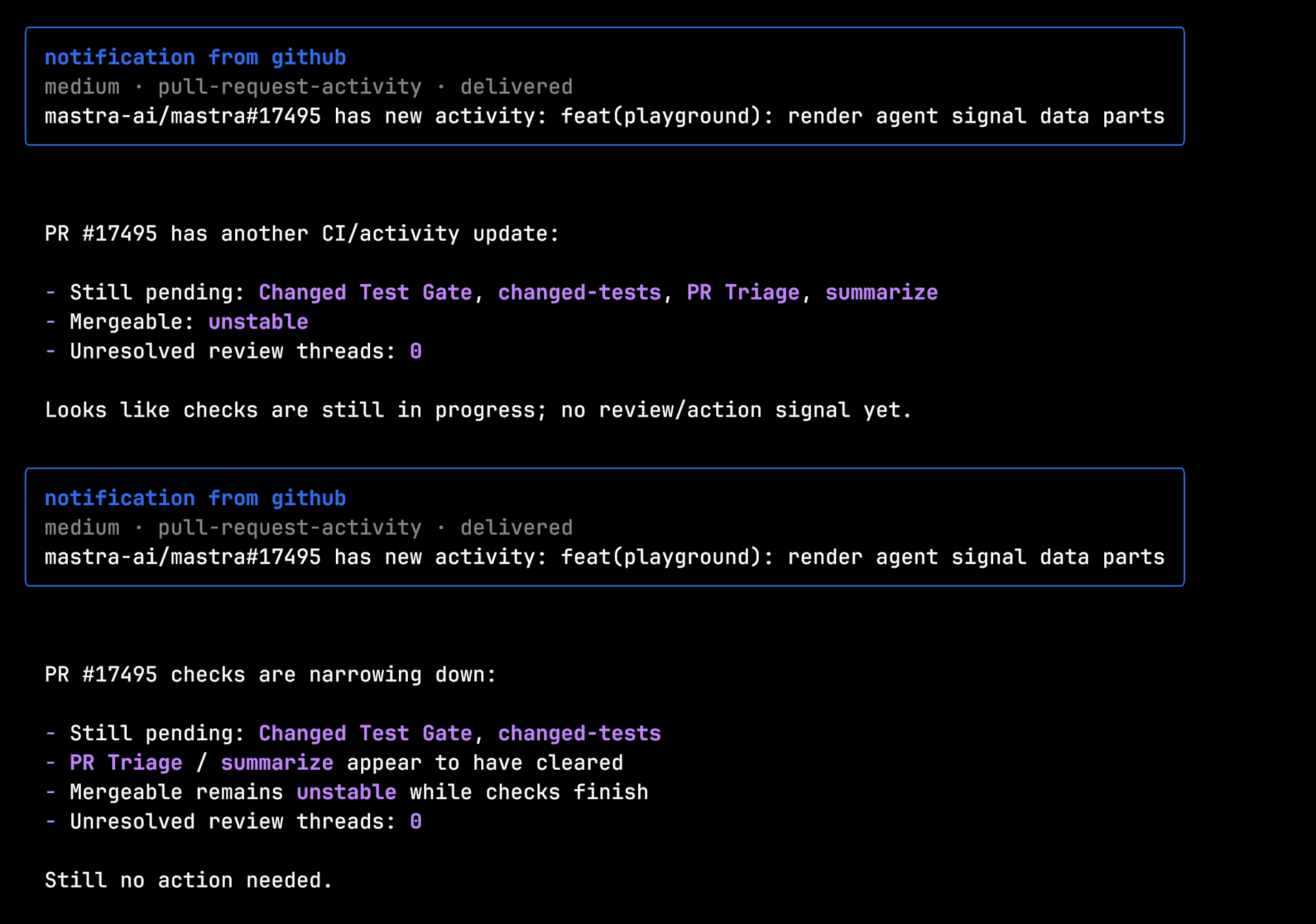 Mastra Code notification
