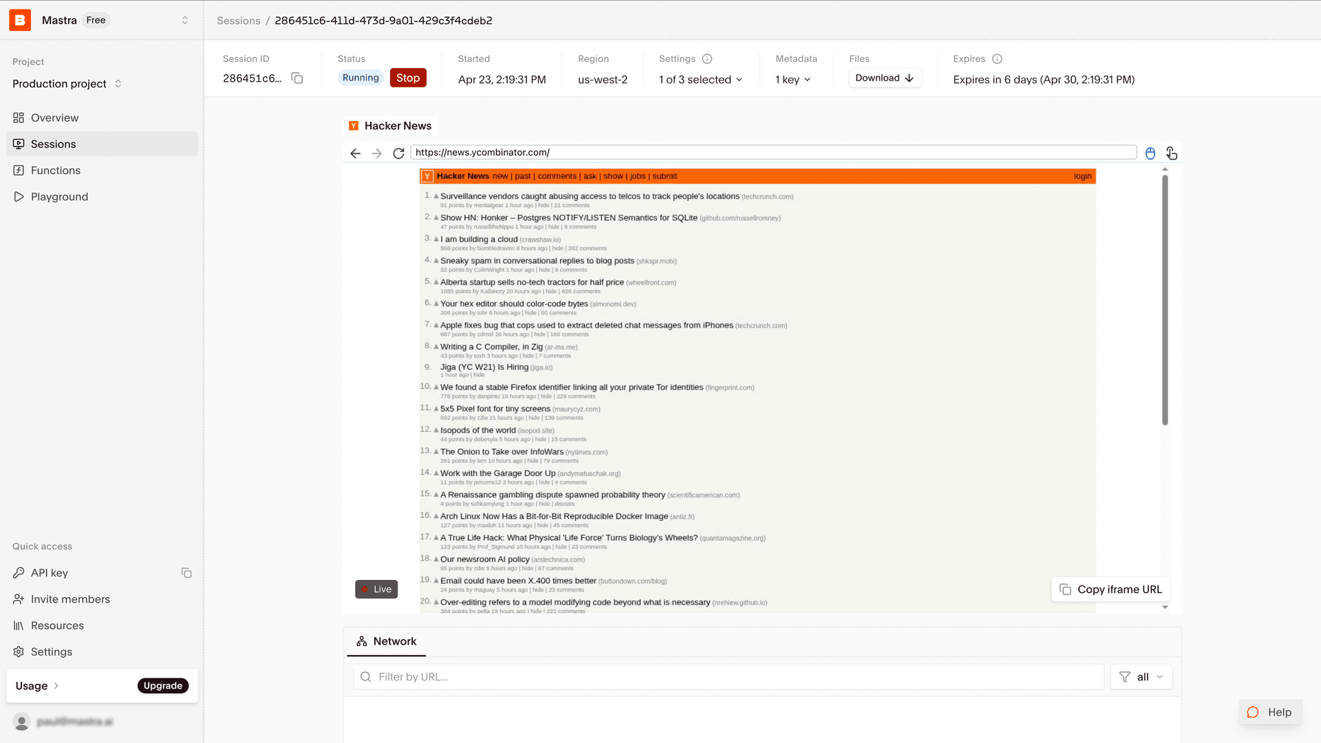 Mastra browser session