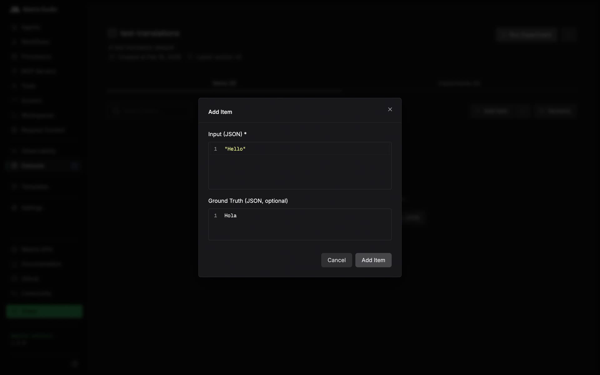 Creating a dataset in Mastra Studio