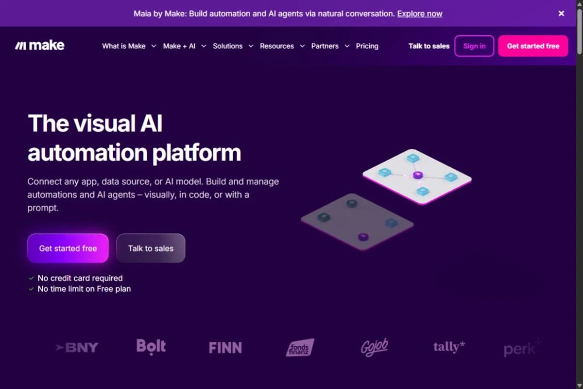 Make homepage presenting its visual AI automation platform.