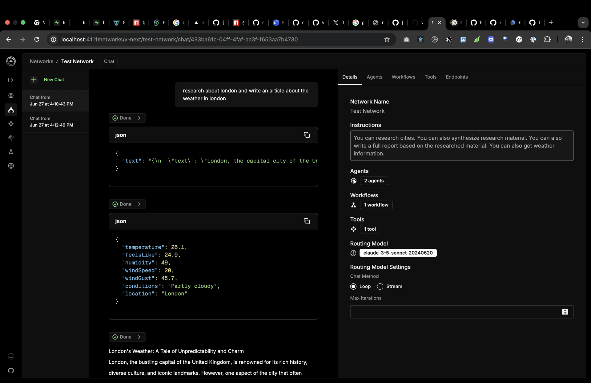 Agent Network Chat Interface