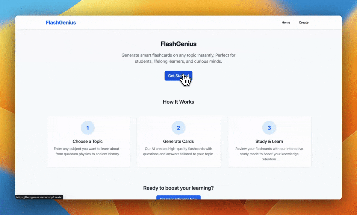 Demo of FlashGenius flashcard generator