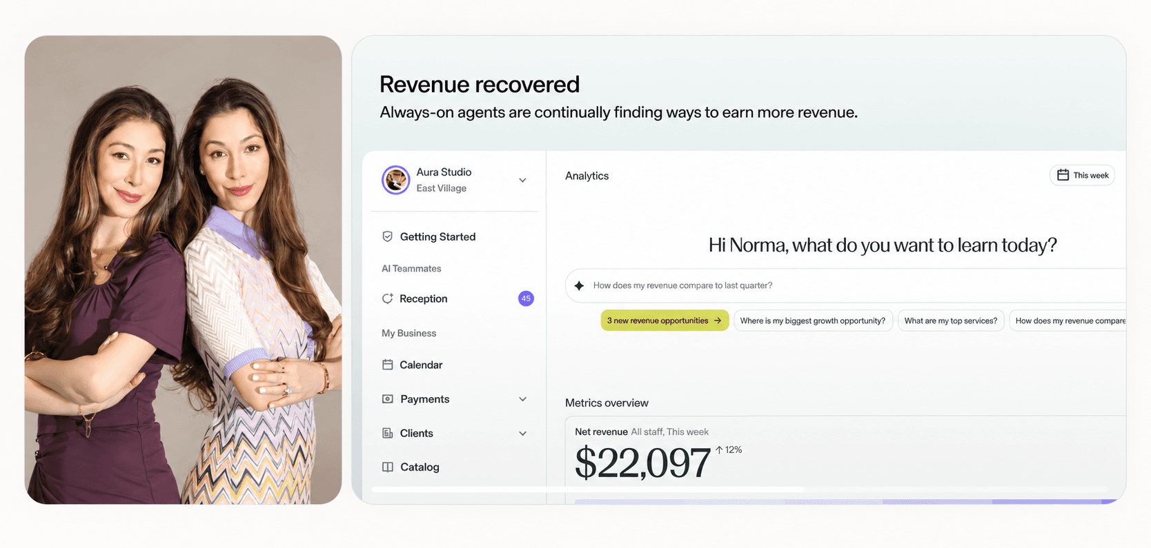 GlossGenius Growth Analyst showing revenue recovered from always-on agents
