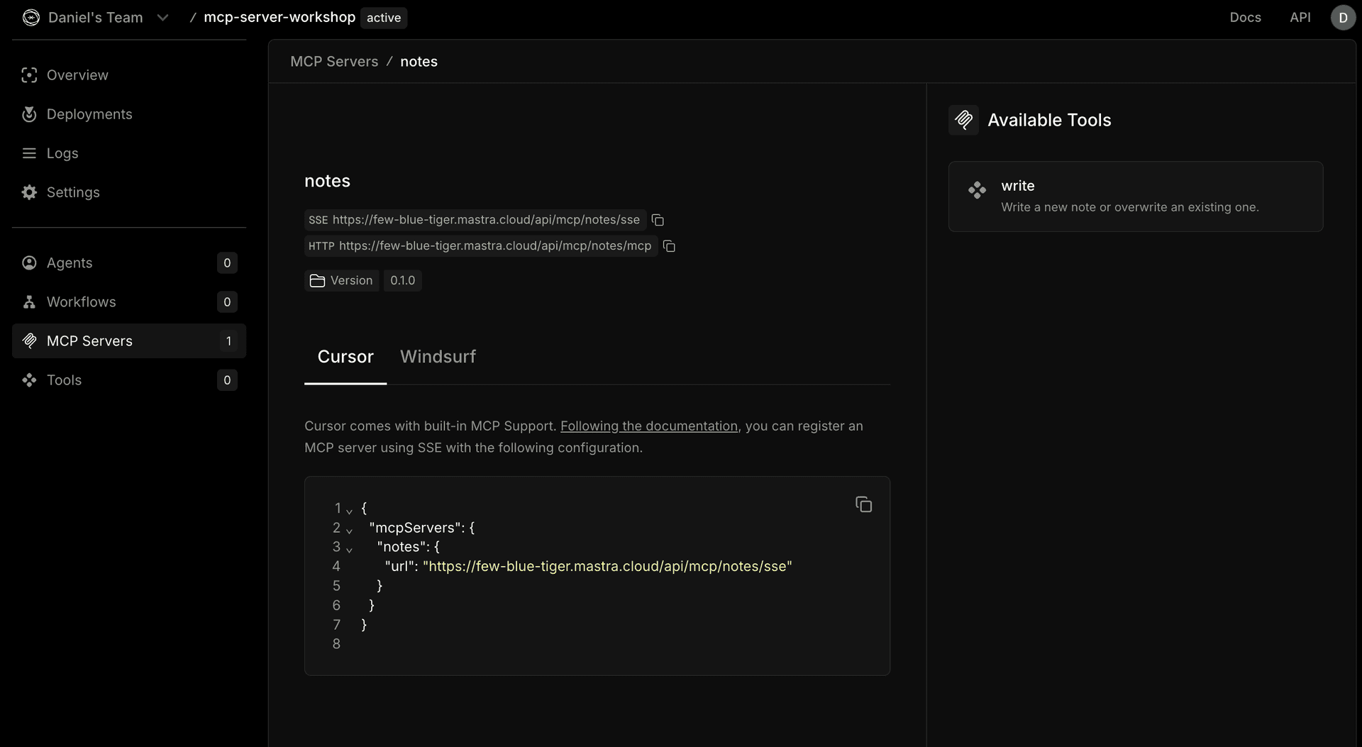 Mastra Cloud MCP Interface