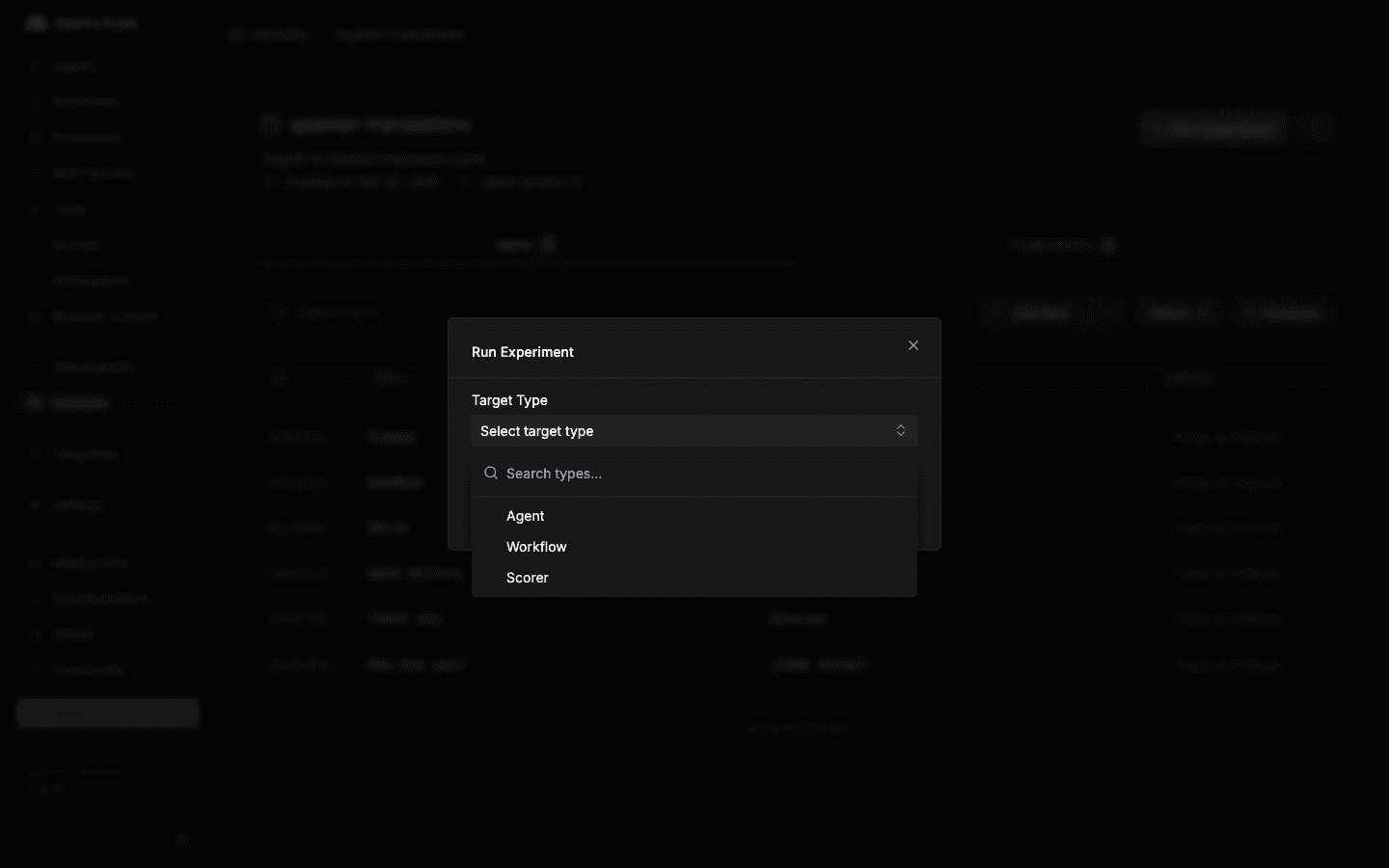 Triggering an experiment in Mastra Studio