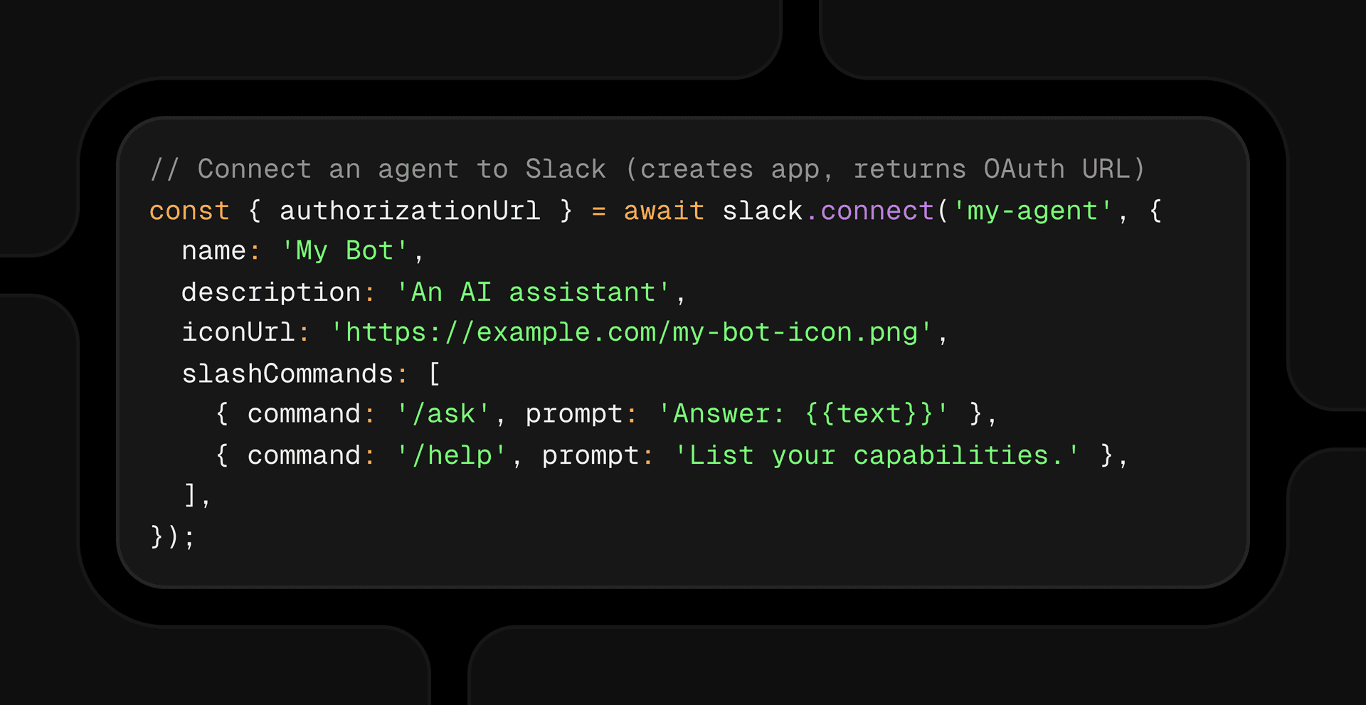 Code to enable OAuth to auto-add Slack agent to Workspace