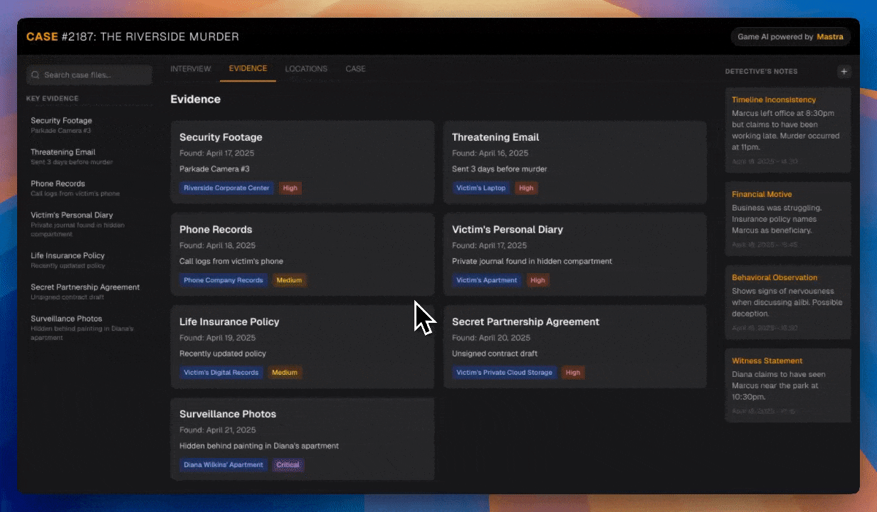 Demo of the detective game showing an interview with a suspect