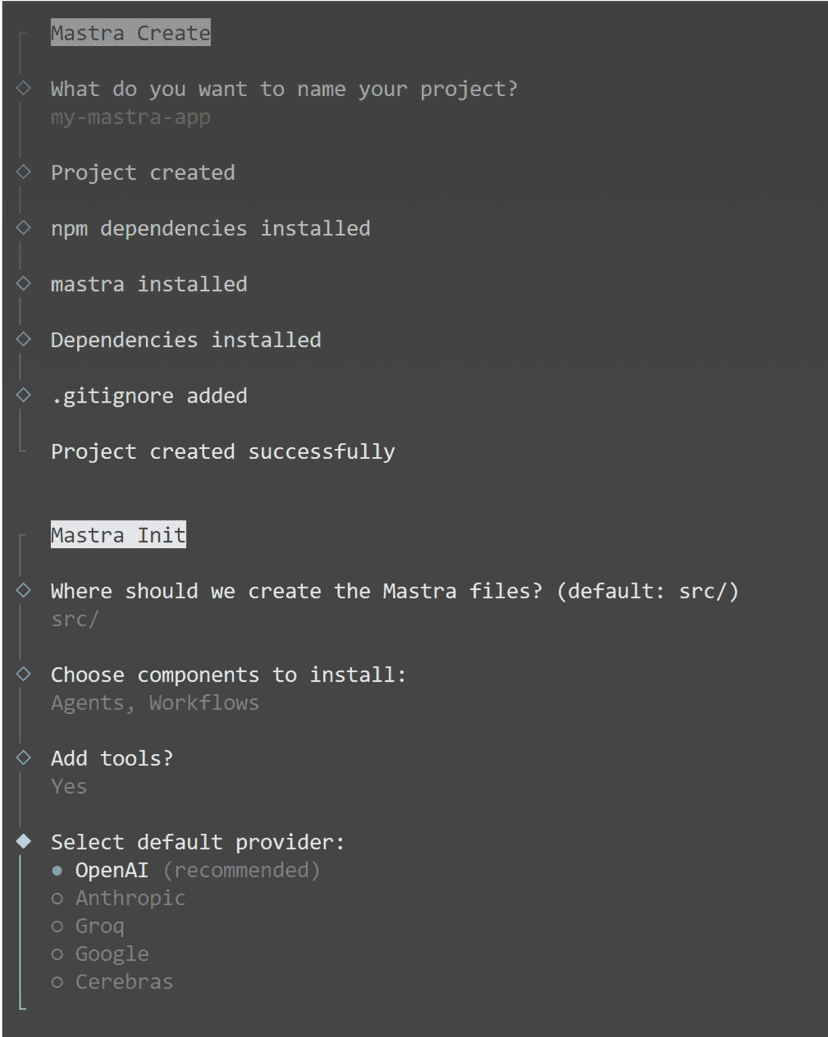 a terminal screenshot of mastra cli