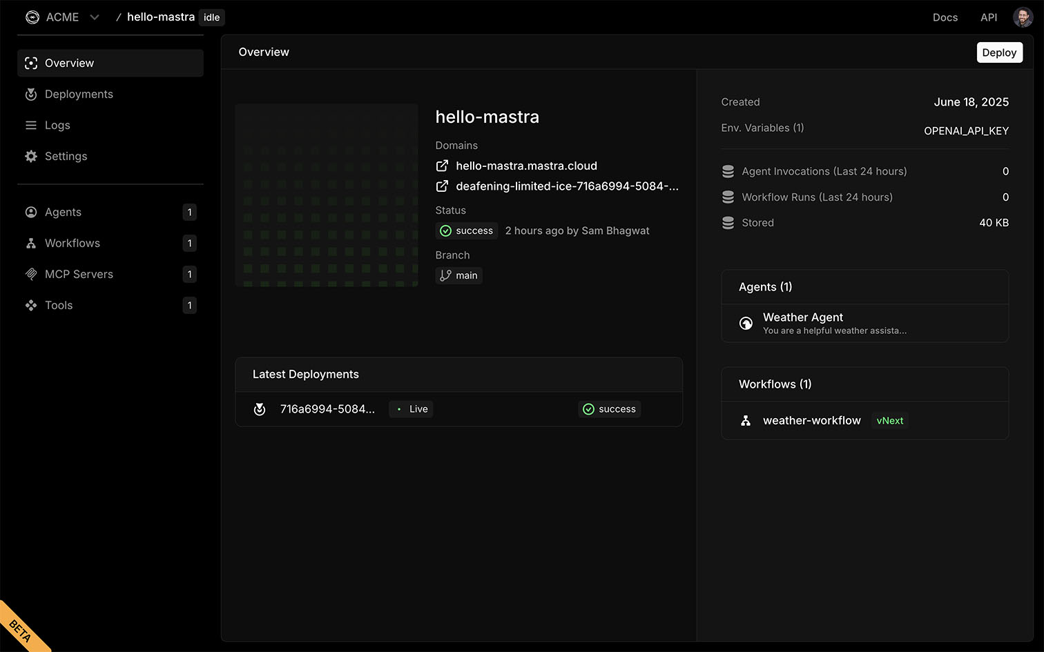Project dashboard