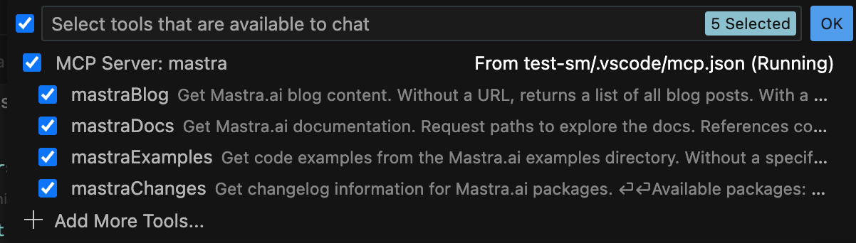 Tools page of VSCode to see available tools