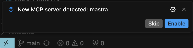 Diagram showing cursor prompt to enable Mastra docs MCP server